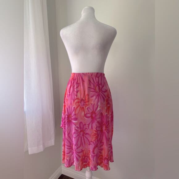 Vintage Y2K Kristin Nicole Pink & Orange Floral Print High Low Stretchy Skirt - Picture 6 of 8